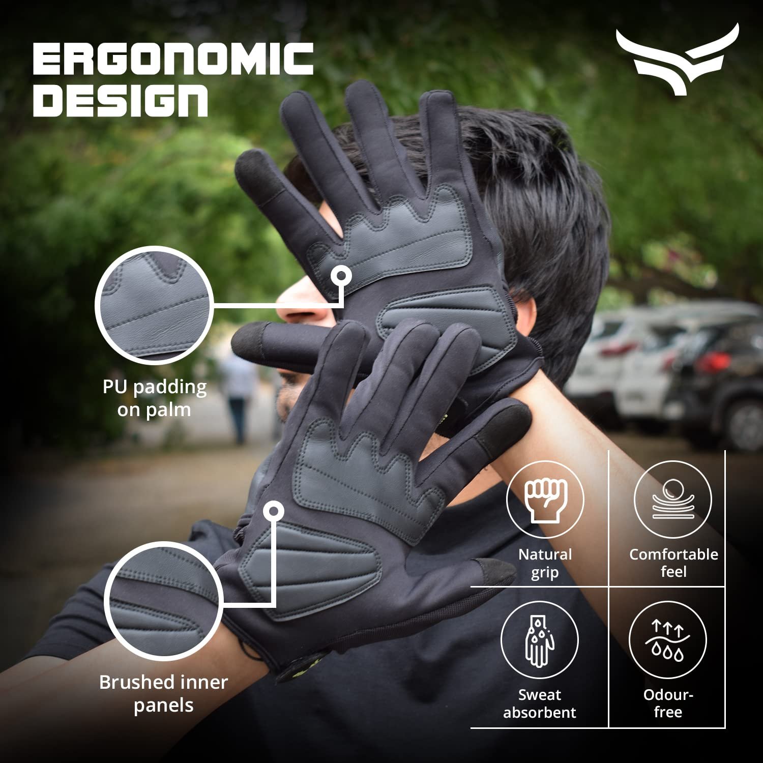 XTRIM Protekt - Universal Bike Riding Gloves for Men (Small) Sloping Finger Knuckles, Bike Accessories, Touchscreen Compatible Fingertips, Suede Padding, Gloves for Protection, Washable (Black & Red) - Image 2