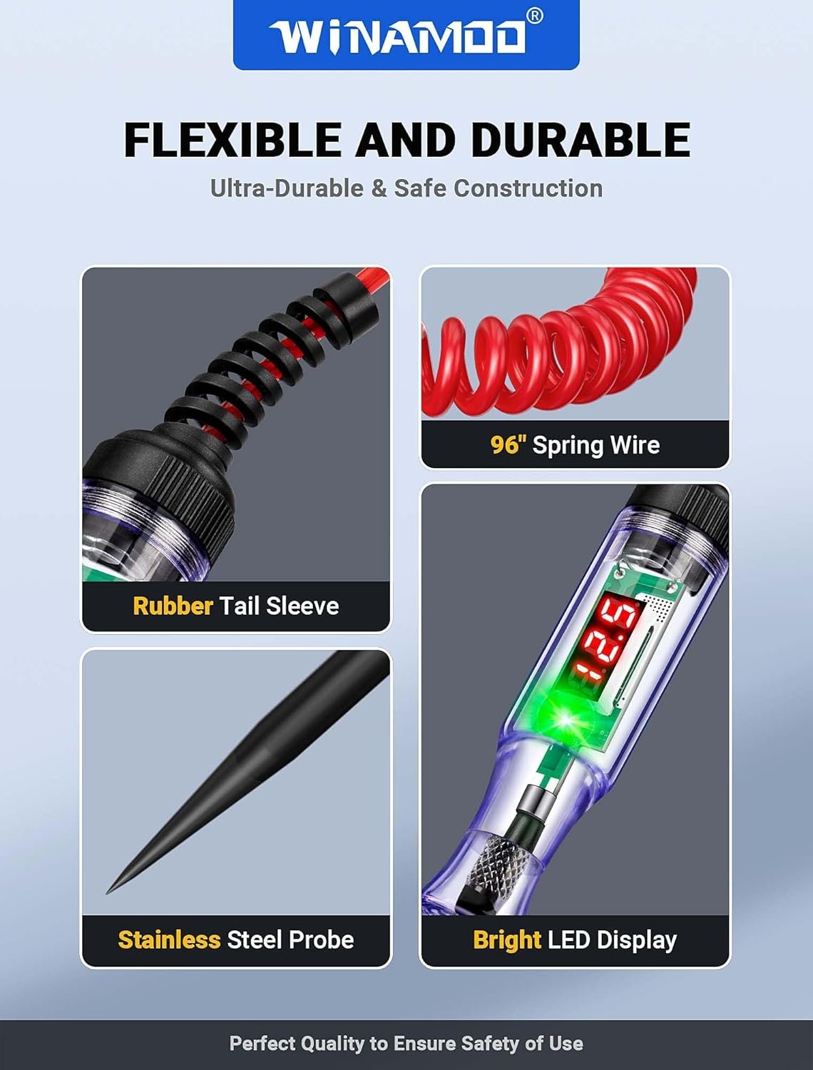 MAKABEE Test Light Automotive 5-90V Digital LED Circuit Tester with Voltage Display, Auto Bidirectional Voltage Tester, Electric Test Pen with Extended Spring Wire & Probe for Car RV Fuse Checker - Image 5