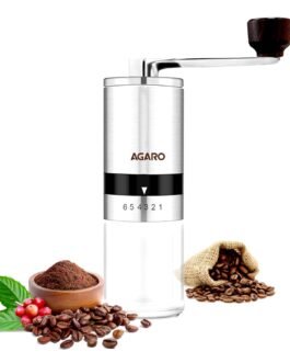 AGARO Elite Manual Coffee Grinder, Ceramic Grinder with Glass jar, 6 Adjustable Settings, Stainless Steel Body, Tooth Handle, No Power, Whole Bean, Drip Coffee, Espresso, Silver AGARO Elite Manual Coffee Grinder, Ceramic Grinder with Glass jar, 6 Adjustable Settings, Stainless Steel Body, Tooth Handle, No Power, Whole Bean, Drip Coffee, Espresso, Silver