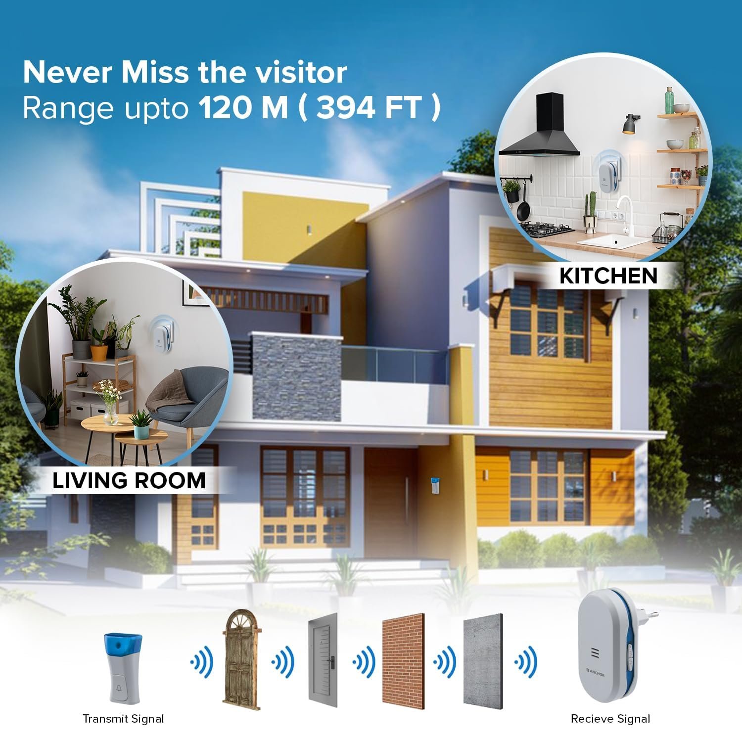 Anchor by Panasonic Wireless Doorbell | 45 Melodies Calling Bell for Home, Office with 120 Meter Operating Range | Door Bell for home (22720) - Image 4