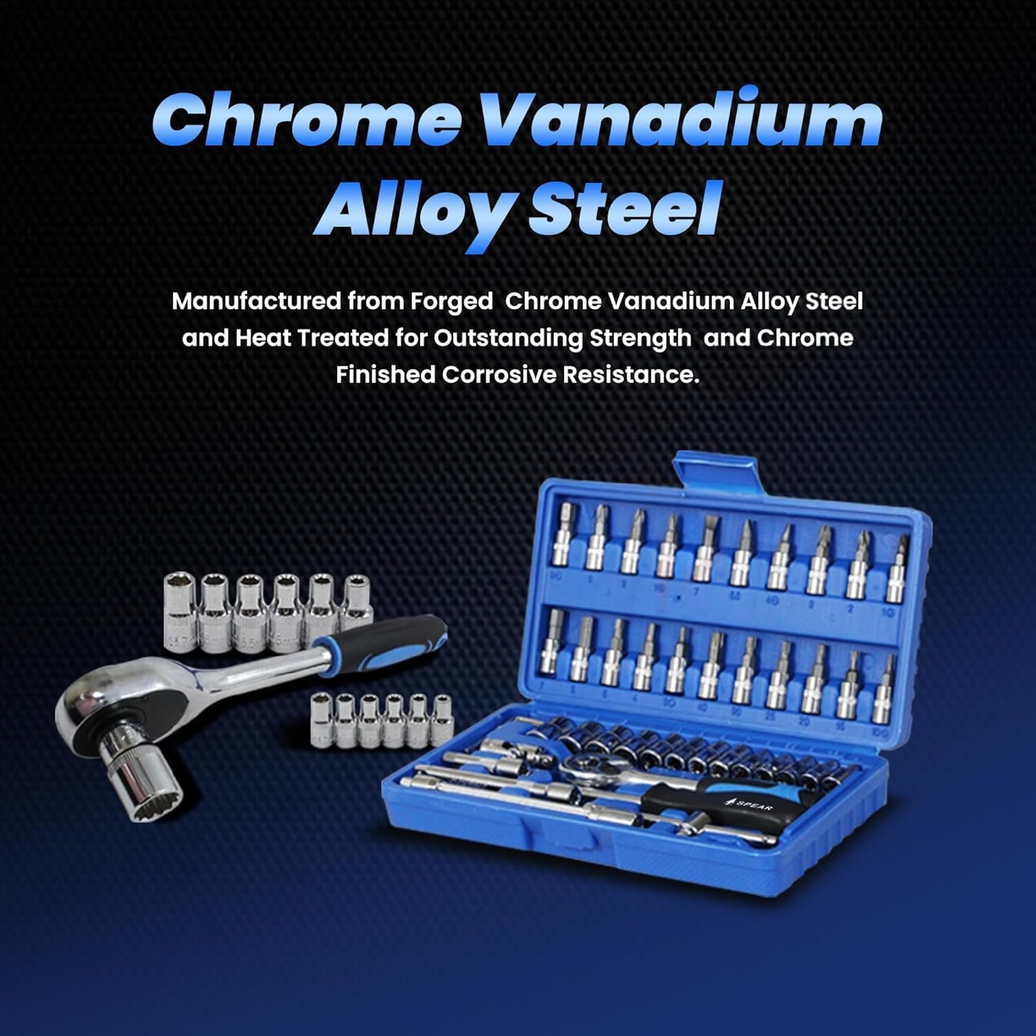 AEGON SPEAR SA46 Heavy Duty 1/4" Combinational 46 Pcs Chrome Vanadium Ratchet Socket Wrench Hand Tool Kit Set For Repairing Work, DIY, Auto Repairs Car & Bike - Image 2