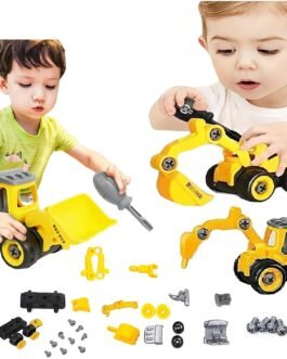 Umadiya Branded Push And Go Vehicles Set, 4 Pack Diy Take Apart Toys Trucks With 1 Screwdriver Tools, Kids Building Cars Birthday For Boys Toddlers 3 To 10 Year Old (Toy Vehicle Playsets),Yellow