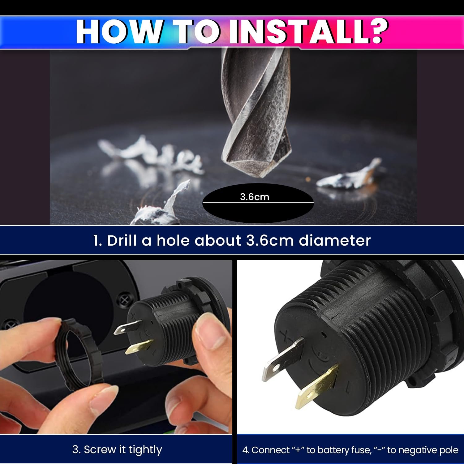 amiciSmart DC 5V-48V Battery Capacity Indicator Digital Voltmeter For Car, Motorcycle & caravans With On/Off Touch Switch For Lead Acid Battery, Black - Image 6