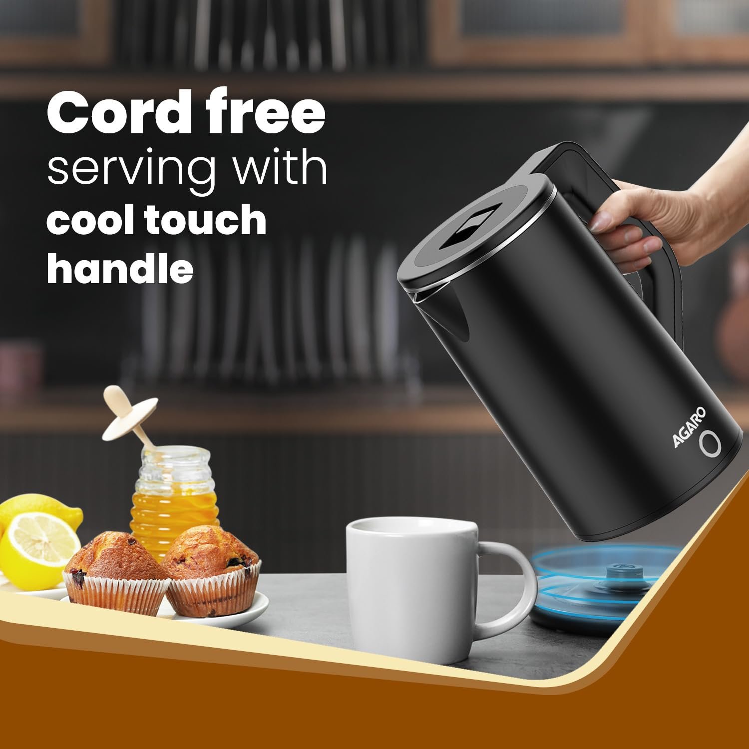 AGARO Elegant Electric Kettle, 1.8L, Double Layered Stainless Steel Inner Body, Quick Boil, Water Boiler, Hot Water Kettle, For Making Black Tea & Black Coffee, Auto Shut Off - Image 4