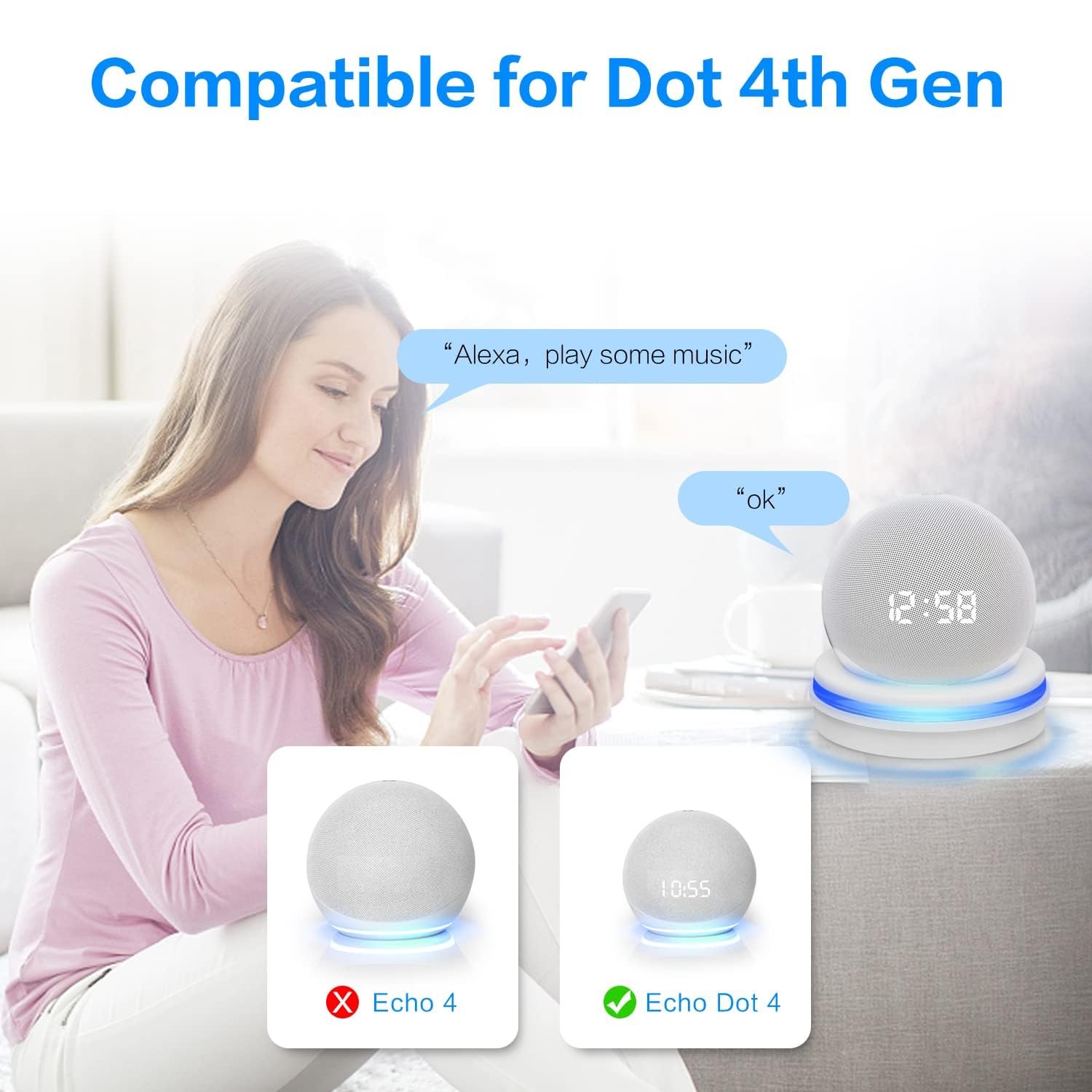 JERN Echo Dot Table Holder, Light Guide Mount Bracket, Built-in Cable Management Dot Accessories, Space-Saving Dot 4th Gen Desktop Stand, Table Stand Holder for Echo Dot 4th Gen (White) - Image 8