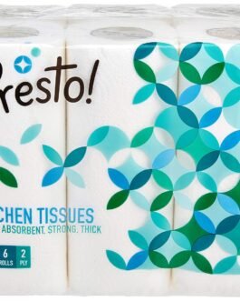 Amazon Brand – Presto! 2 Ply Kitchen Tissue Rolls | 360 Pulls | 60 Kitchen Towels X 6 Rolls | Soft And Highly Absorbent | 100% Natural Virgin Cellulose Fiber Amazon Brand – Presto! 2 Ply Kitchen Tissue Rolls | 360 Pulls | 60 Kitchen Towels X 6 Rolls | Soft And Highly Absorbent | 100% Natural Virgin Cellulose Fiber