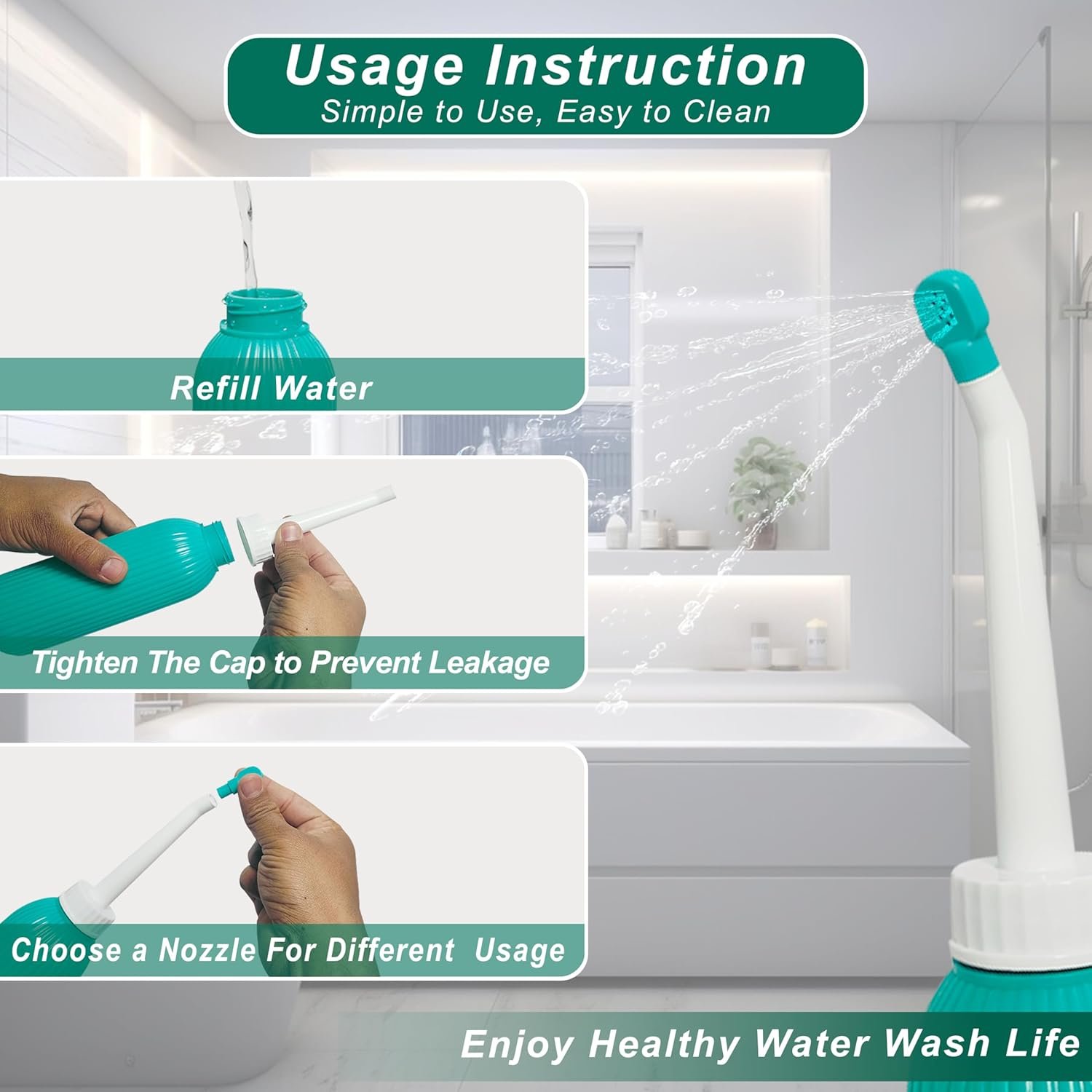 OTICA Portable Bidet Spray for Toilet – 500ML Handheld Personal Hygiene Peri Bottle with Angled Nozzle – Anti-Slip Water Spray for Travel, Postpartum, Perineal care, Camping & Baby Care - Image 3