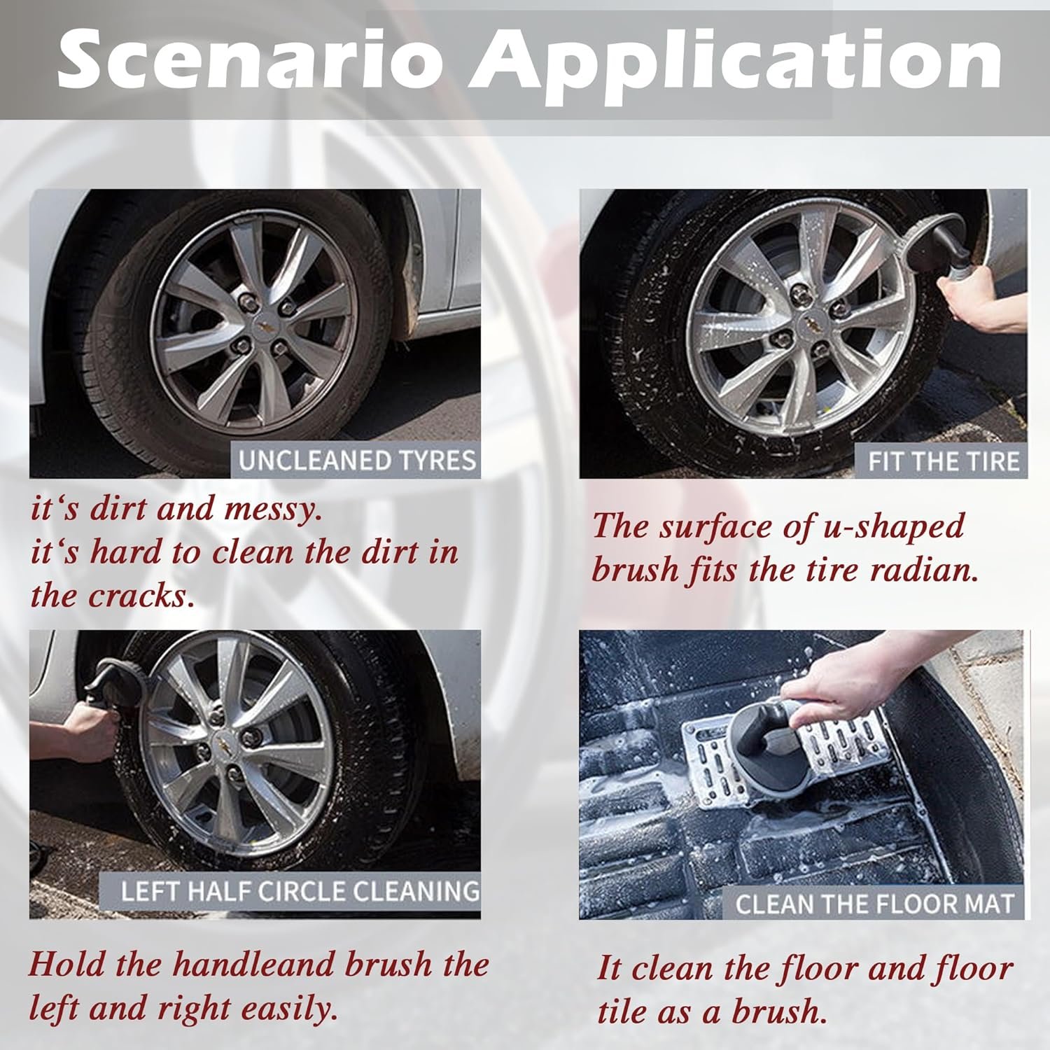 OTO2EYE Rim Tyre Cleaner Brush Car Cleaning Brush for Rim Cleaning Liquid Nylon Bristles Microfiber Duster Tire Rubber Car Accessories – Used with Tyre Puncture Kit and Microfiber Cloth (Pack of 2) - Image 3