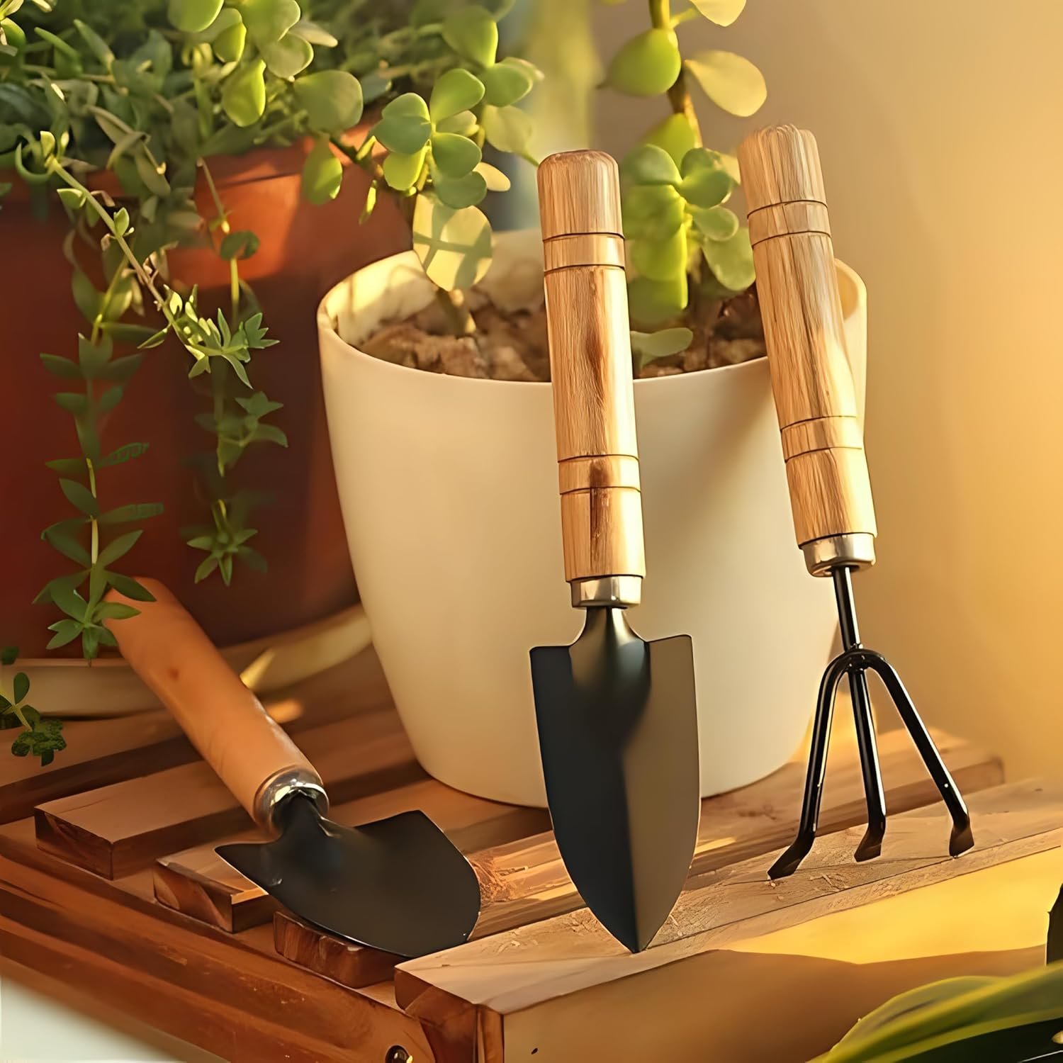 Oblivion 3 Pcs Gardening Tool Set, Hand Tool Kit for Home Gardening, Small Sized Hand Cultivator, Small Trowel & Garden Fork, Perfectly Sized for Kids, Ideal for Home Gardening, Flower Pot and Lawn - Image 2