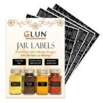 GLUN® 264 Pre-Printed Vinyl Stickers Waterproof, Non-Tearable Glossy Labels for Kitchen Pantry, Spice Jars & Glass Bottles – 25x50mm, All Categories Included
