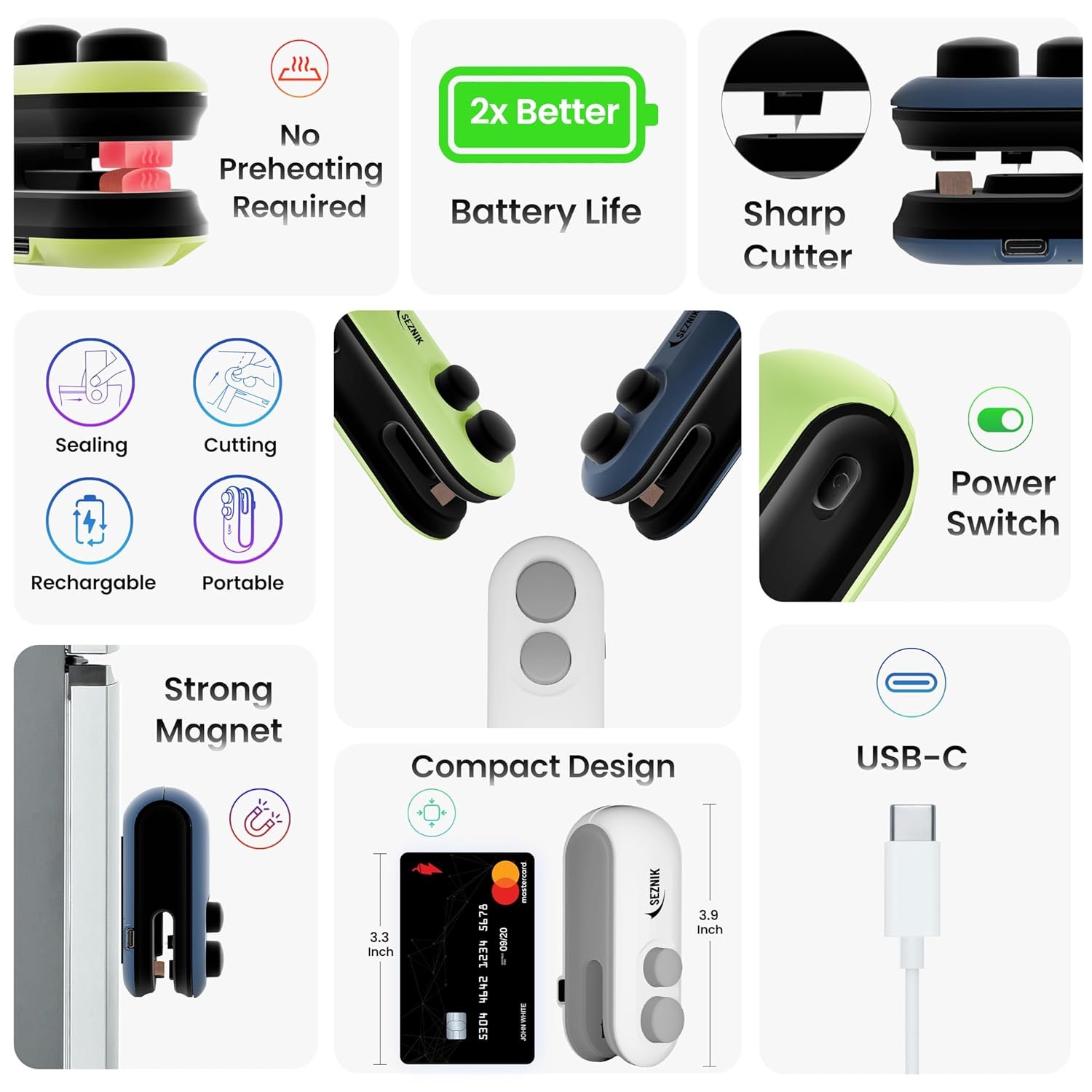 Seznik Sealing Machine for Food Packets - Portable Handheld Sealing for Food Packets, Snacks, Chips, Fresh Storage - Mini Sealing Machine, 1 YEAR Warranty (White) - Image 4