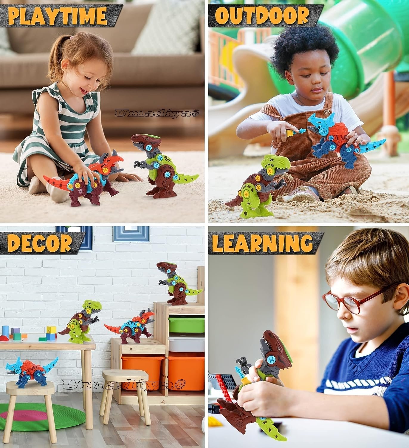 Umadiya® Branded Take Apart Dinosaur Toys, Pack of 4 Dinosaurs with Screwdrivers, Dino Kids Building Learning Toys, STEM Toy for Boys and Girls, 3 4 5 6 7 8 Year Old Boys and Girls (Dino-4) - Image 5