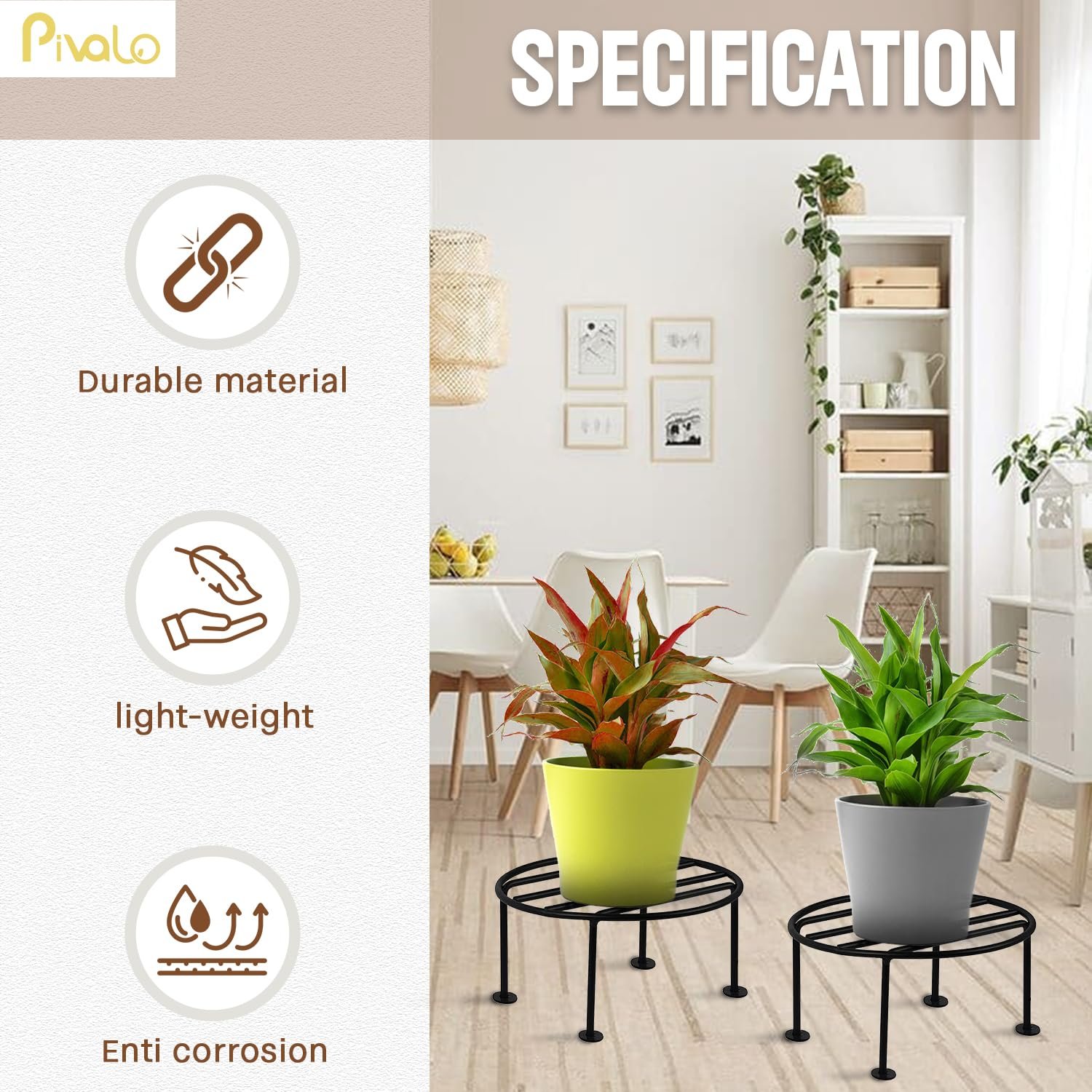 Pivalo Round Plant Stand Galvanised Metal Gamla Support Corner Rack Display Shelf Indoor & Outdoor Flower Pot Holder for Planters Home Garden Balcony Decoration (Pack of 4, Black) - Image 3