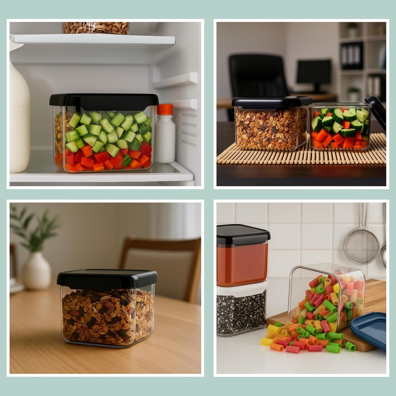 Clazkit Air Tight Modular Containers Storage Set For Kitchen, Pantry Organization, Bpa-Free, Dishwasher Safe (Pack Of 6, Black, 500 ml, Plastic) - Image 5