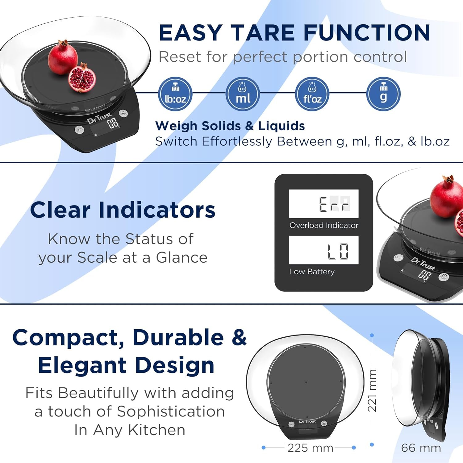 Dr Trust USA Electronic Kitchen Digital Scale Weighing Machine For Health, Fitness, Diet, Nutrition, Cooking and Home Baking with Detachable BPA Free Bowl (5 Kg)- 531 - Image 3