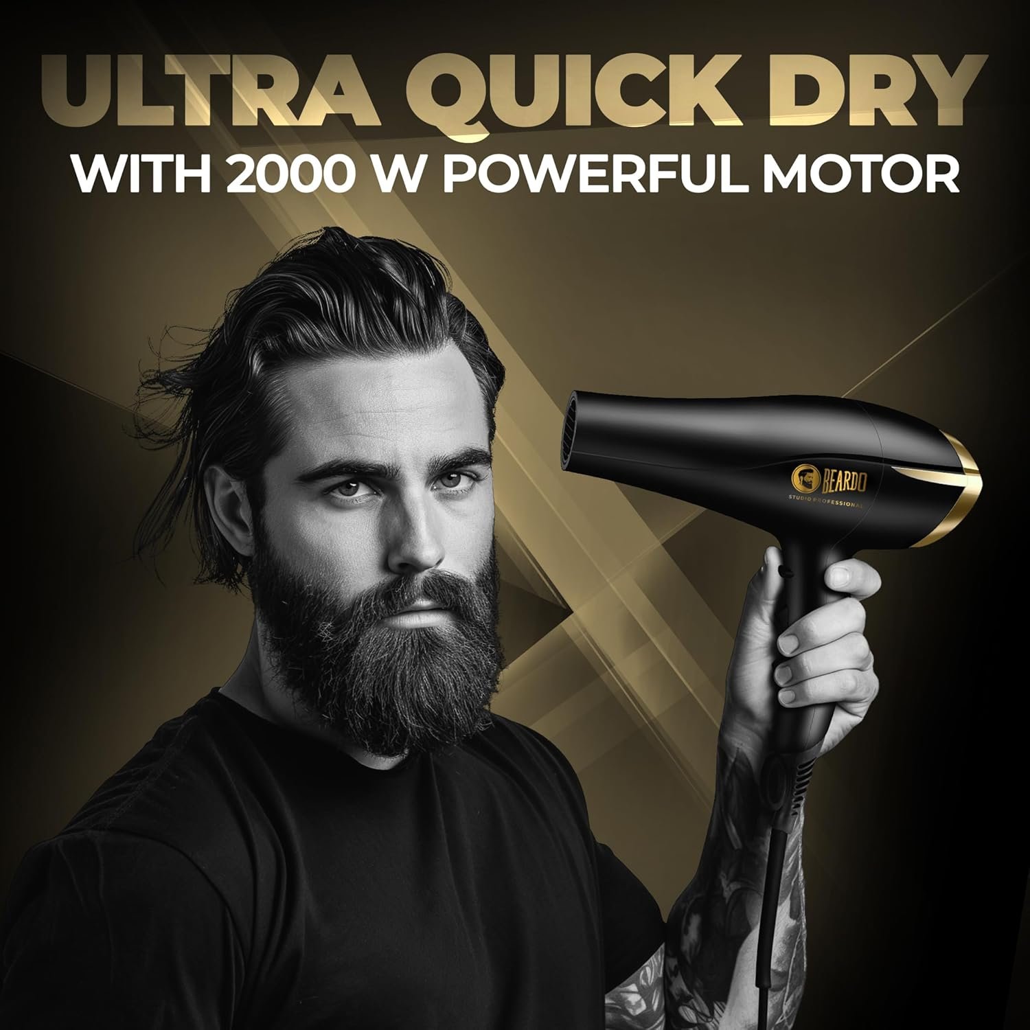 Beardo Studio Professional Tornado Hair Dryer with 2000 Watts Power | AC Motor, Concentrator, Diffuser, 2 Speeds, 3 Temperature Settings & Cool Shot feature | Suitable for Professional Drying Experience | Gift For Brother | Gift For Friends - Image 2