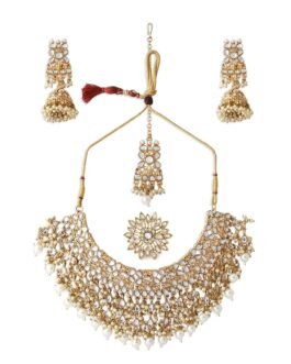 ZAVERI PEARLS Gold Tone Kundan Choker Necklace Earring Maangtikka & Ring Set For Women-ZPFK10799 ZAVERI PEARLS Gold Tone Kundan Choker Necklace Earring Maangtikka & Ring Set For Women-ZPFK10799