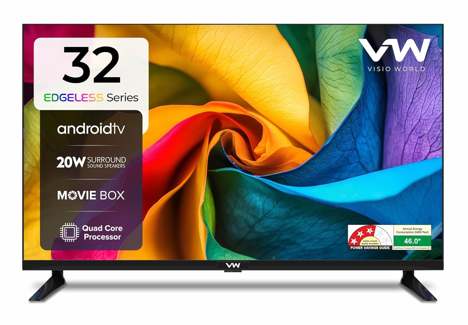 VW 80 cm (32 inches) Frameless Series HD Ready Android Smart LED TV VW32S (Black)