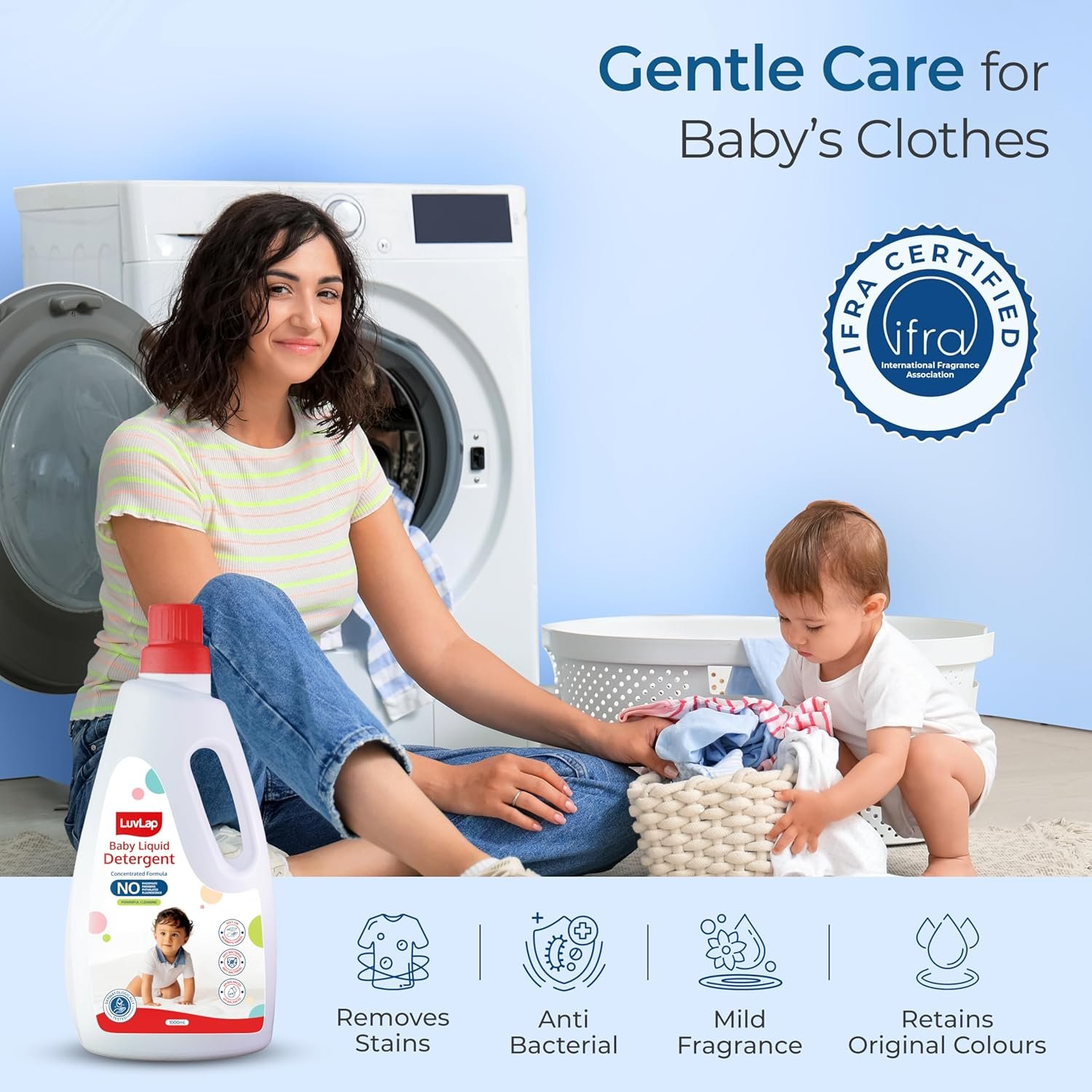 LuvLap Baby Laundry Detergent 1000ml, pH Balanced, No harsh chemicals, Safe for mommy's hands & baby's skin, Anti-Bacterial, Softens clothes & Removes Stains & Odour, Dermatologically tested - Image 2