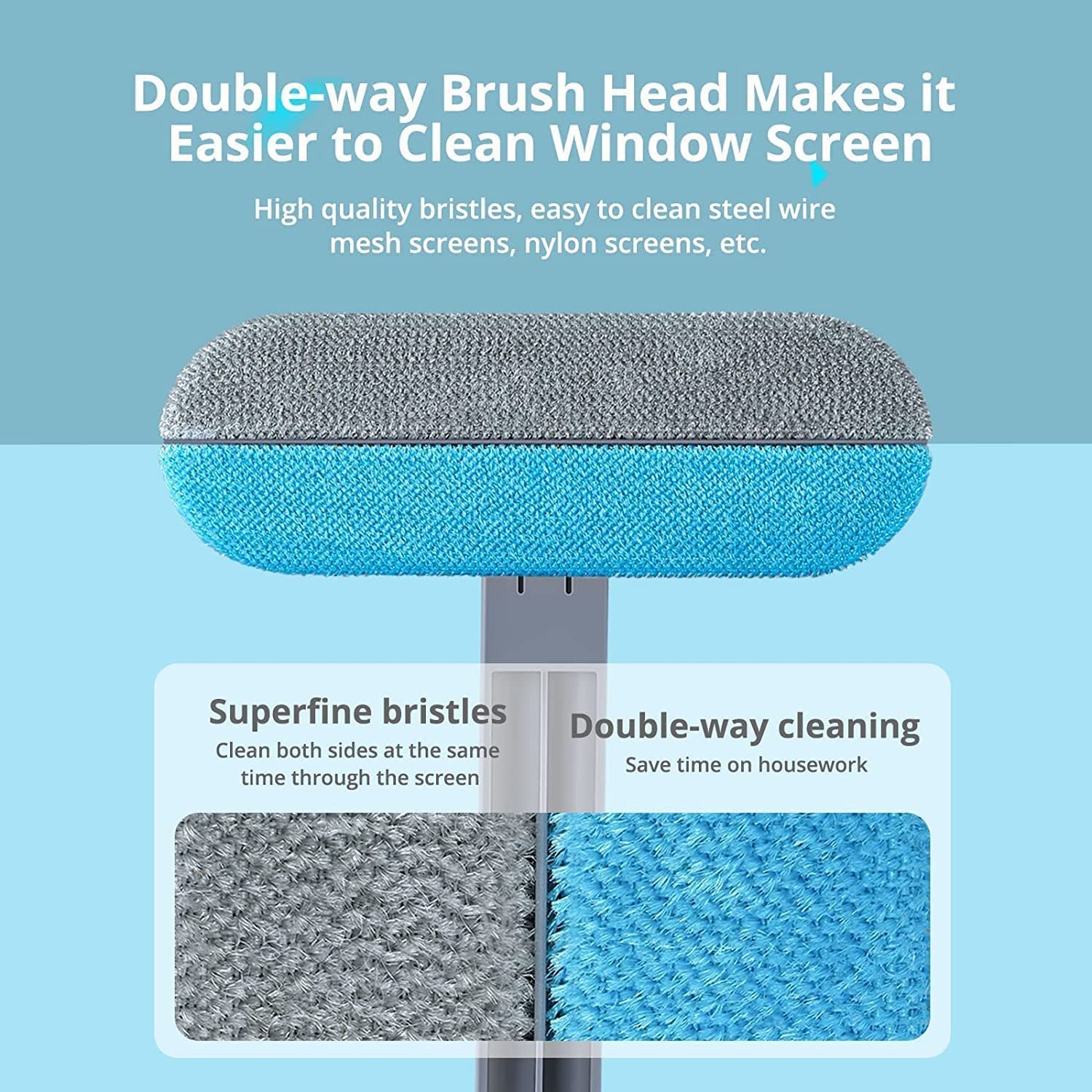 Multifunctional Screen Brush 4 in 1 Mesh Cleaning Brush with Extended Handle Window Cleaning Brush Mosquito Net Cleaner Double Sided Window Cleaner Window Mesh Cleaner - Image 2