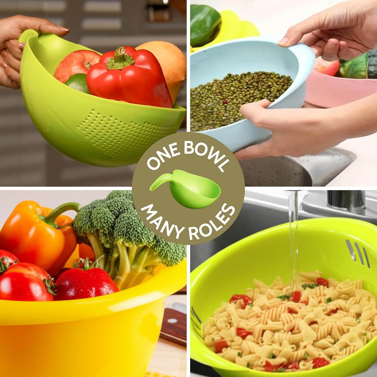 Clazkit Multi-Purpose Strainer or Washer Bowl for Rice Fruits & Vegetable Rice Bowl Color May Vary, Plastic - 10.2 x 17.5 x 24.3 Centimeters - Image 5