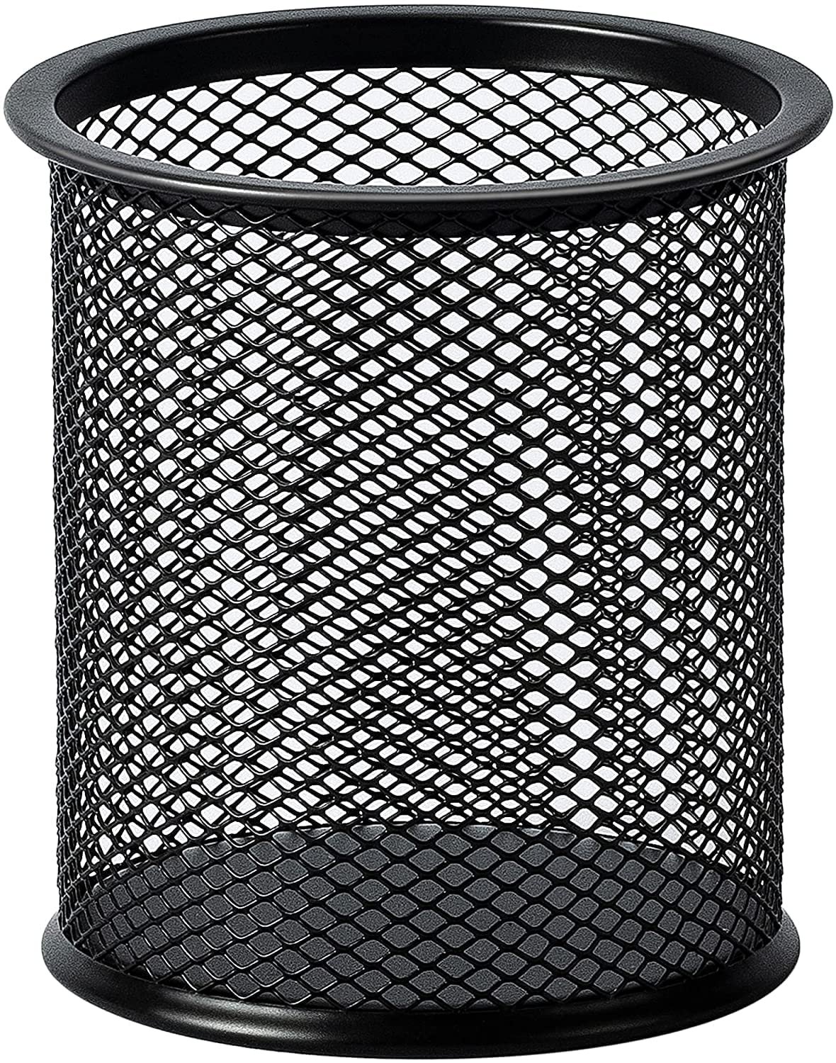 GLUN® Round Black Mesh Metal Desk Pen, Pencil and Other Stationery Organiser Holder, Use at Office, School and Home Pack of 1