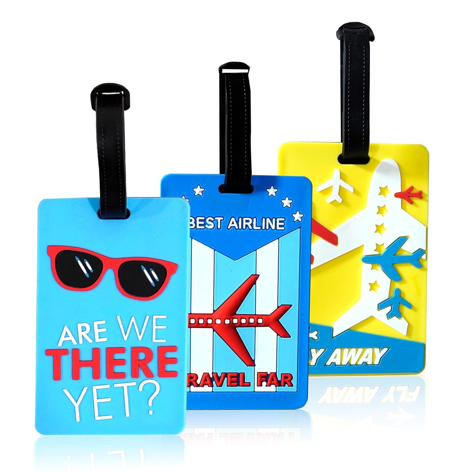 Storite Luggage/Bag/Travel ID Label Tags for Suitcase & School Bags Identifier Name Address Label with Silicon Strap | Pack of 3 | Multicolour (3 Pack)