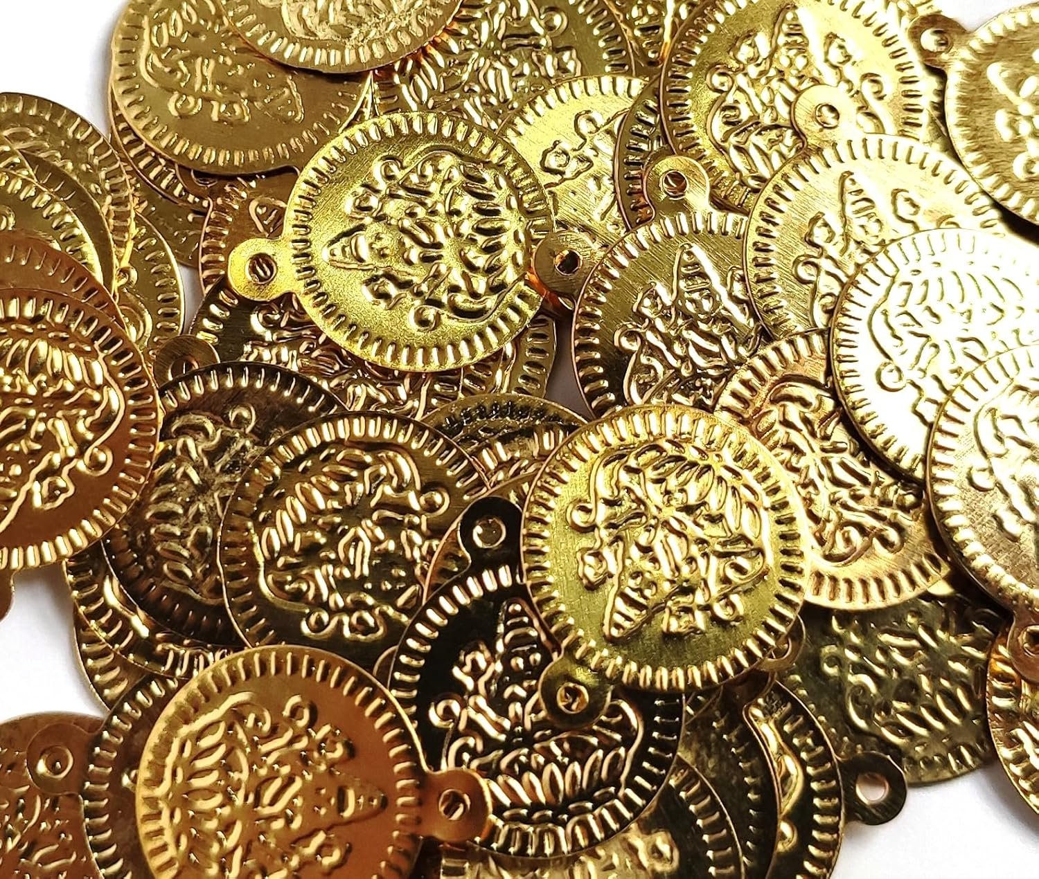 GoSetGet!(500 pcs) 14 MM Gold (250pcs) & Silver (250pcs) Lakshmi Kasu/Coin Coated Metal Beads for Embroidery, Jewelry & Arts (Gold_Silver-500) - Image 8