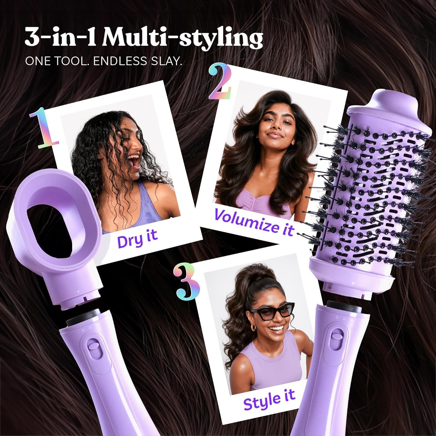 BOMBAE Hairess lonic 3-in-1 Hot Air Brush Dryer, Curl, Volumizer & Straightener | 1200W Power, Ceramic-Coated, 360° Airflow & Cool Shot for Frizz-Free Styling - Image 2
