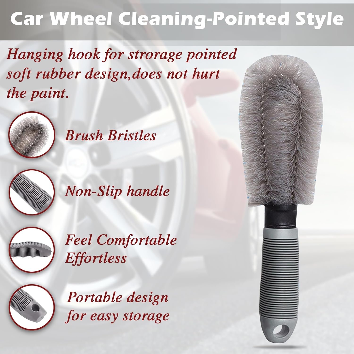 OTO2EYE Rim Tyre Cleaner Brush Car Cleaning Brush for Rim Cleaning Liquid Nylon Bristles Microfiber Duster Tire Rubber Car Accessories – Used with Tyre Puncture Kit and Microfiber Cloth (Pack of 2) - Image 4