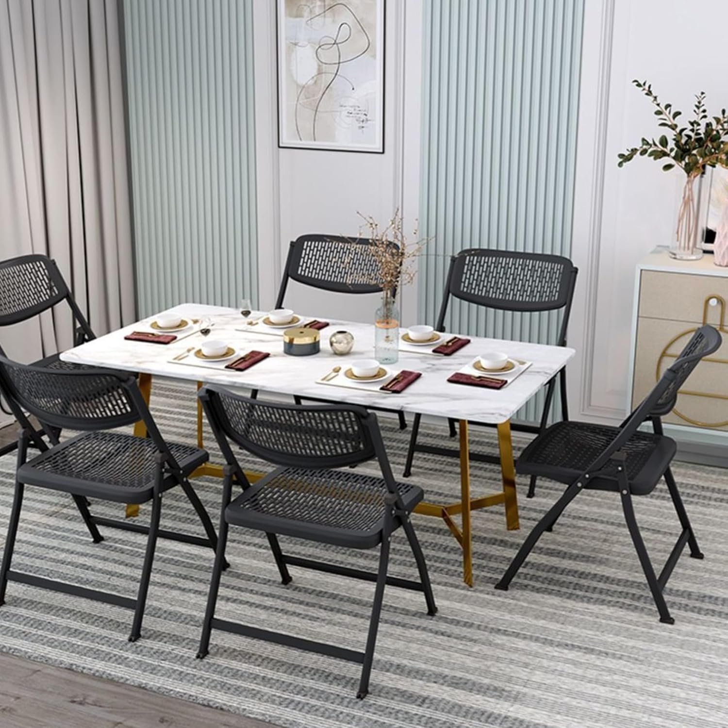 MRC Lazer Folding Chair with Breatheable Nylon Seat for Space-Saving Design for Home, Office, and Dorm Rooms Kitchen,Work,Sturdy,Garden,Balcony,Restaurant Chair (Black) - Image 6