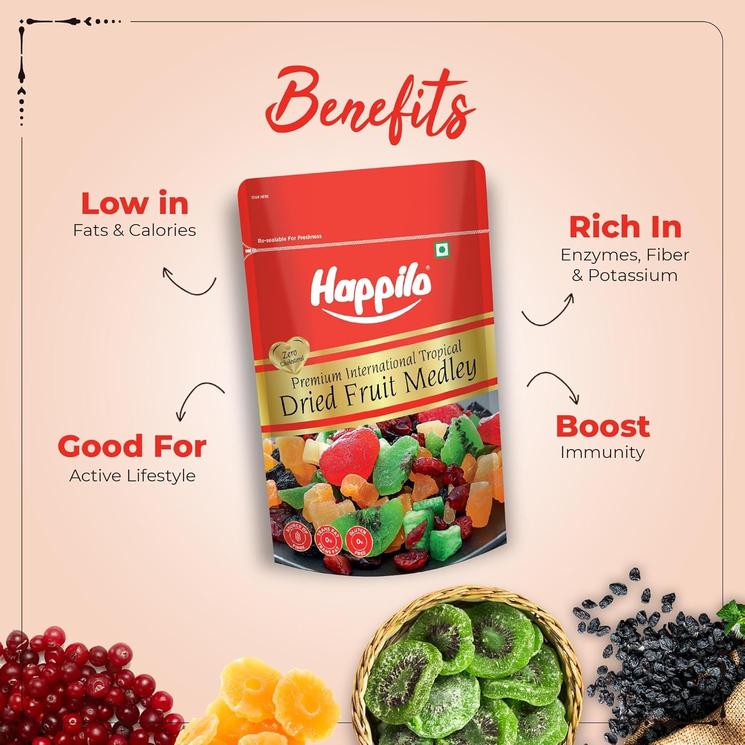Happilo Premium International Dried Tropical Fruit Medley 200g|Healthy Snacks, Dry fruits|Wholesome & Vitamin Rich Healthy Snack | No Artificial Colors, No Preservatives - Image 6