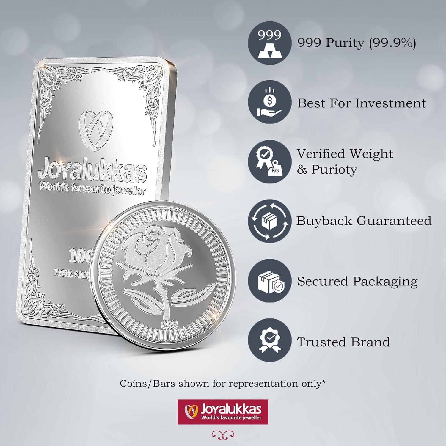 Joyalukkas 999 Purity | Round Shape | Silver Coin | Lakshmi Ganesh Saraswathi Design (10Gram). - Image 5