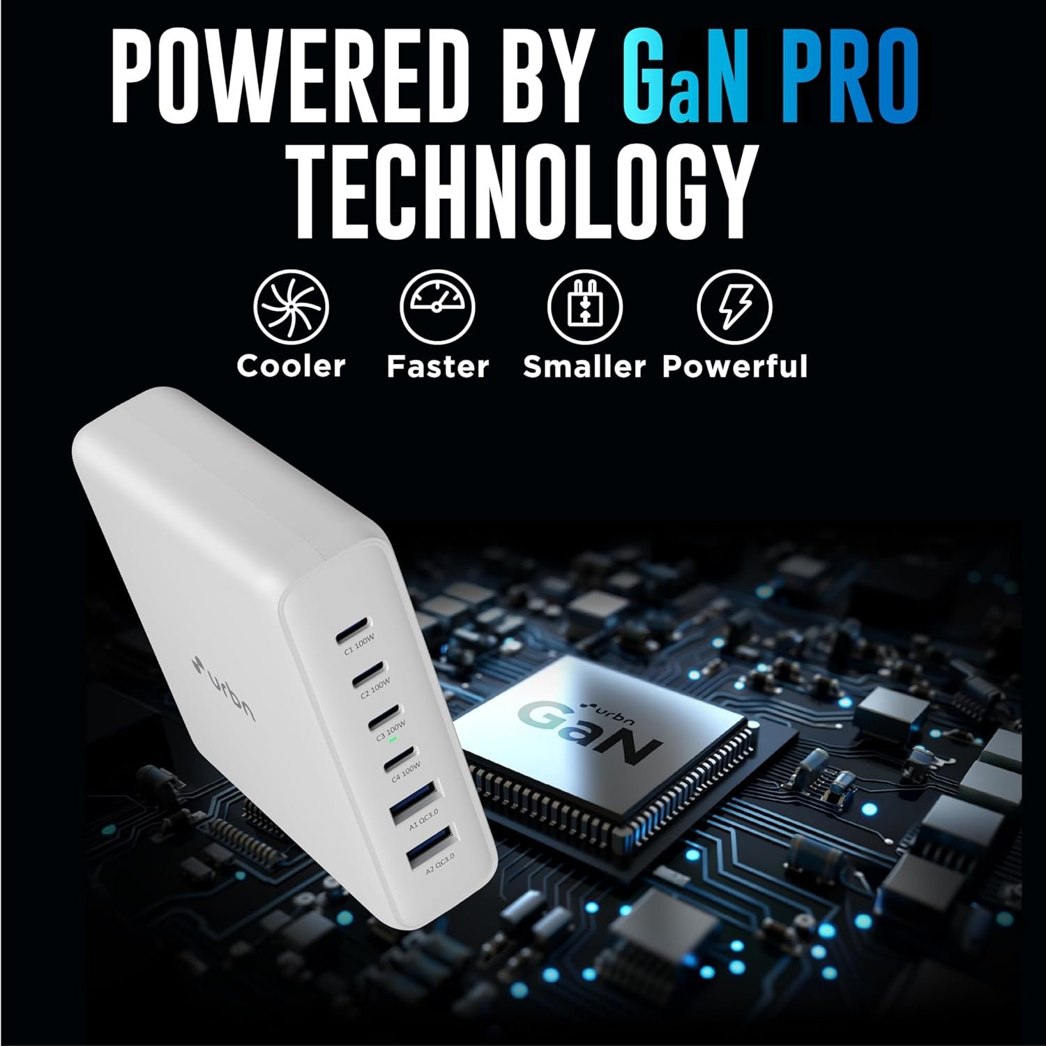 URBN 200W GaN Power Hub | 6-Port Desktop Charger (4 USB-C + 2 USB-A) | QC, PD & PPS Compatible | Super Fast Charging 2.0 | 12-Layer Protection | 1.5M Power Cord for Laptop, iPhone, Samsung, MacBook - Image 8