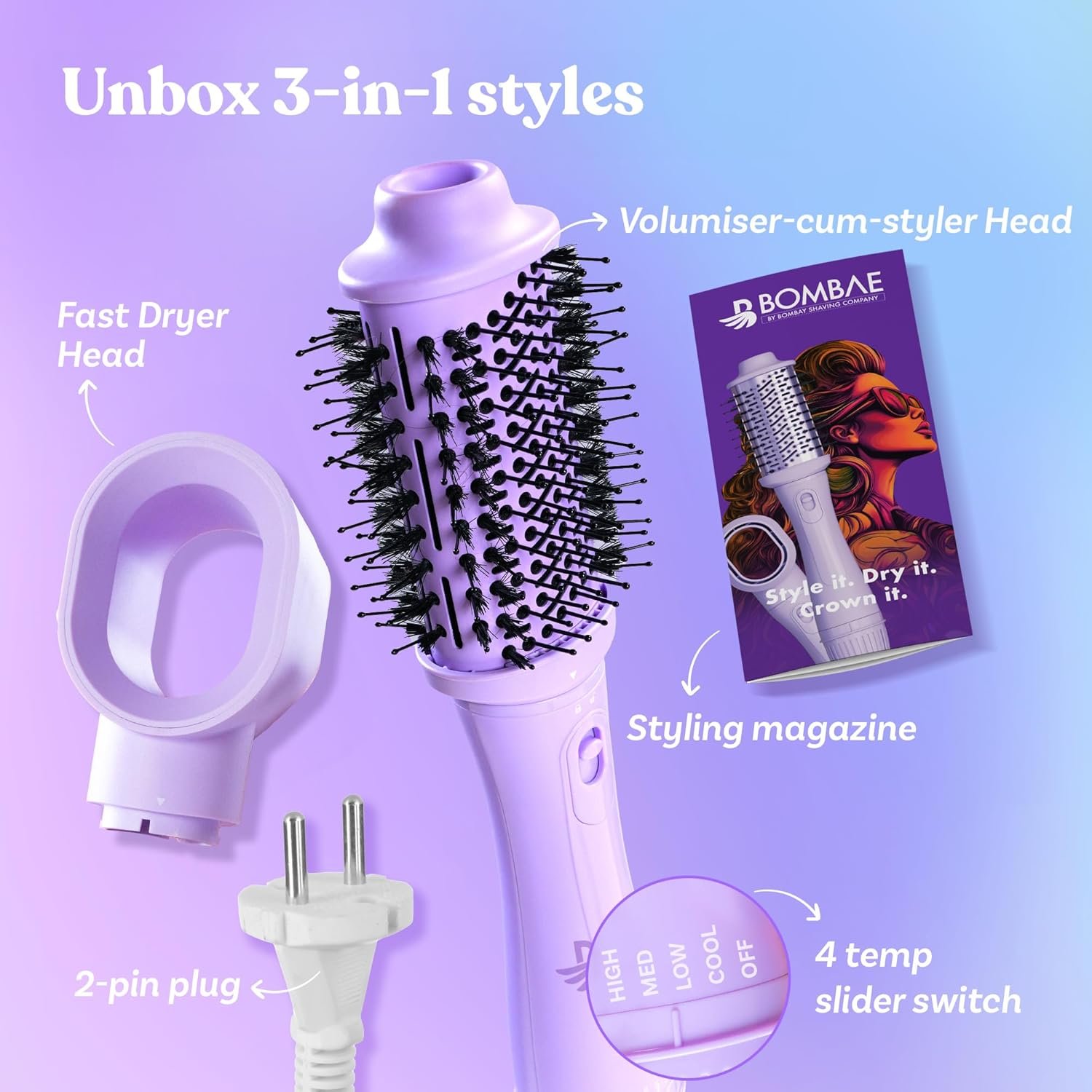 BOMBAE Hairess lonic 3-in-1 Hot Air Brush Dryer, Curl, Volumizer & Straightener | 1200W Power, Ceramic-Coated, 360° Airflow & Cool Shot for Frizz-Free Styling - Image 7