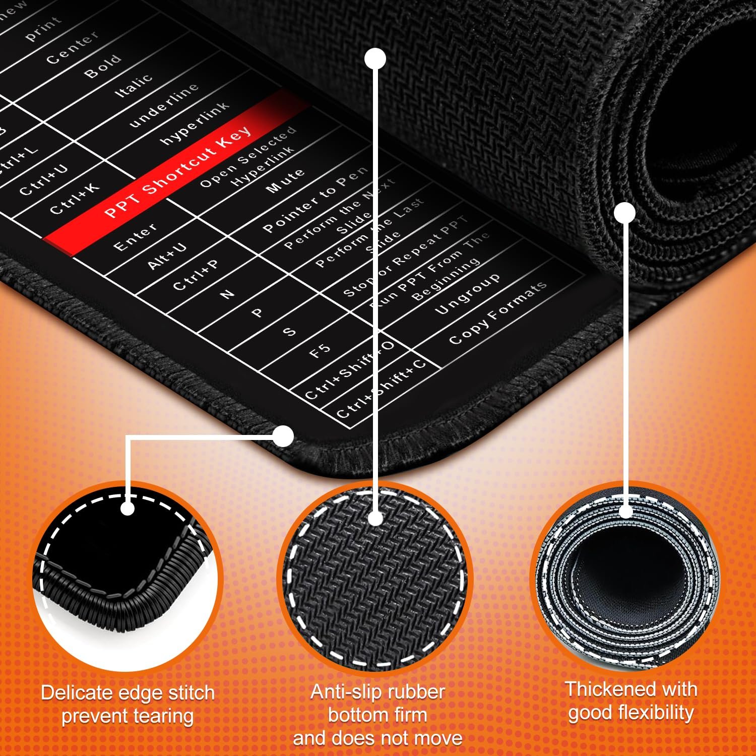 HOWUKE Keyboard Shortcut Mouse Pad, Office/Excel/Word/PPT Shortcuts Cheat Sheet Mat, Quick Key Super Large Anti-Slip Keyboard Pad wit Clear Shortcut Key Patterns(31.5 * 11.8in) - Image 5