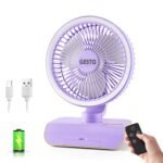 Gesto 9 Inch High Speed Rechargeable Table Fan for Home & Office – Oscillating Fan with Remote | 5 Speed Modes, LED Light, 3900mAh Battery | Portable USB Battery Fan for Kitchen, Desk, Travel – Purple