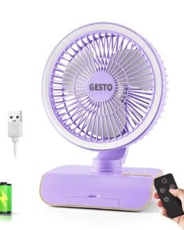 Gesto 9 Inch High Speed Rechargeable Table Fan for Home & Office – Oscillating Fan with Remote | 5 Speed Modes, LED Light, 3900mAh Battery | Portable USB Battery Fan for Kitchen, Desk, Travel – Purple Gesto 9 Inch High Speed Rechargeable Table Fan for Home & Office – Oscillating Fan with Remote | 5 Speed Modes, LED Light, 3900mAh Battery | Portable USB Battery Fan for Kitchen, Desk, Travel – Purple