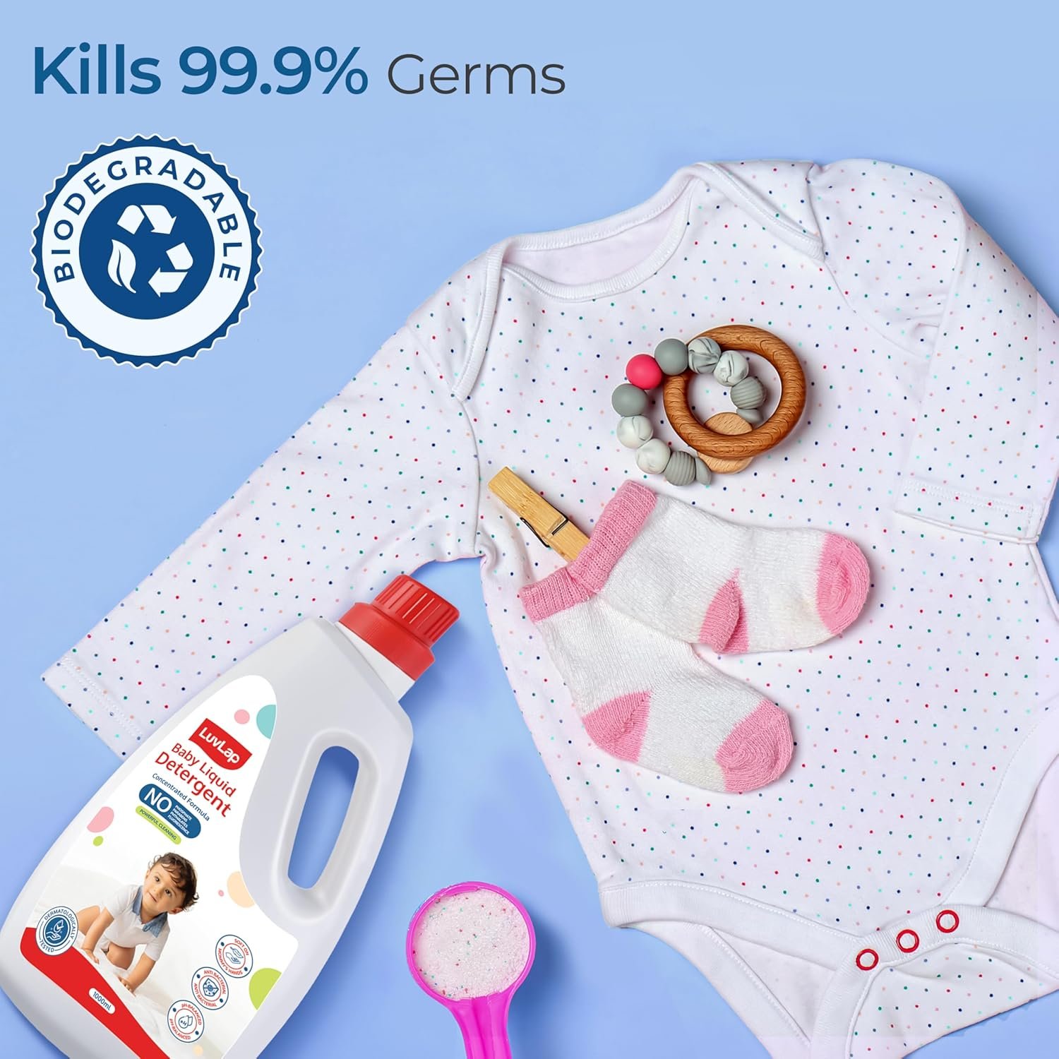 LuvLap Baby Laundry Detergent 1000ml, pH Balanced, No harsh chemicals, Safe for mommy's hands & baby's skin, Anti-Bacterial, Softens clothes & Removes Stains & Odour, Dermatologically tested - Image 4