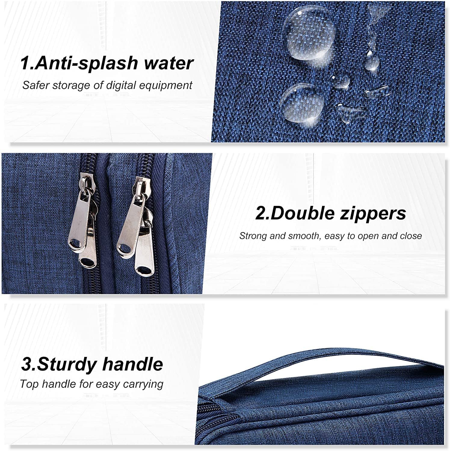 Careflection Electronics Accessories Organizer Bag, Universal Carry Travel Gadget Bag for Cables, Plug and More, Perfect Size Fits for Pad Phone Charger Hard Disk - Dark Blue (Polyester, Pack of 1) - Image 5