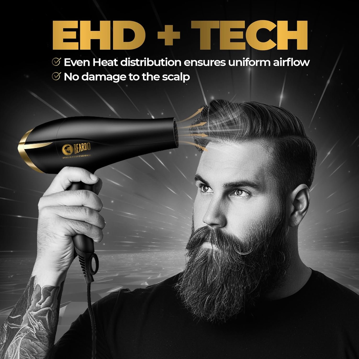 Beardo Studio Professional Tornado Hair Dryer with 2000 Watts Power | AC Motor, Concentrator, Diffuser, 2 Speeds, 3 Temperature Settings & Cool Shot feature | Suitable for Professional Drying Experience | Gift For Brother | Gift For Friends - Image 9
