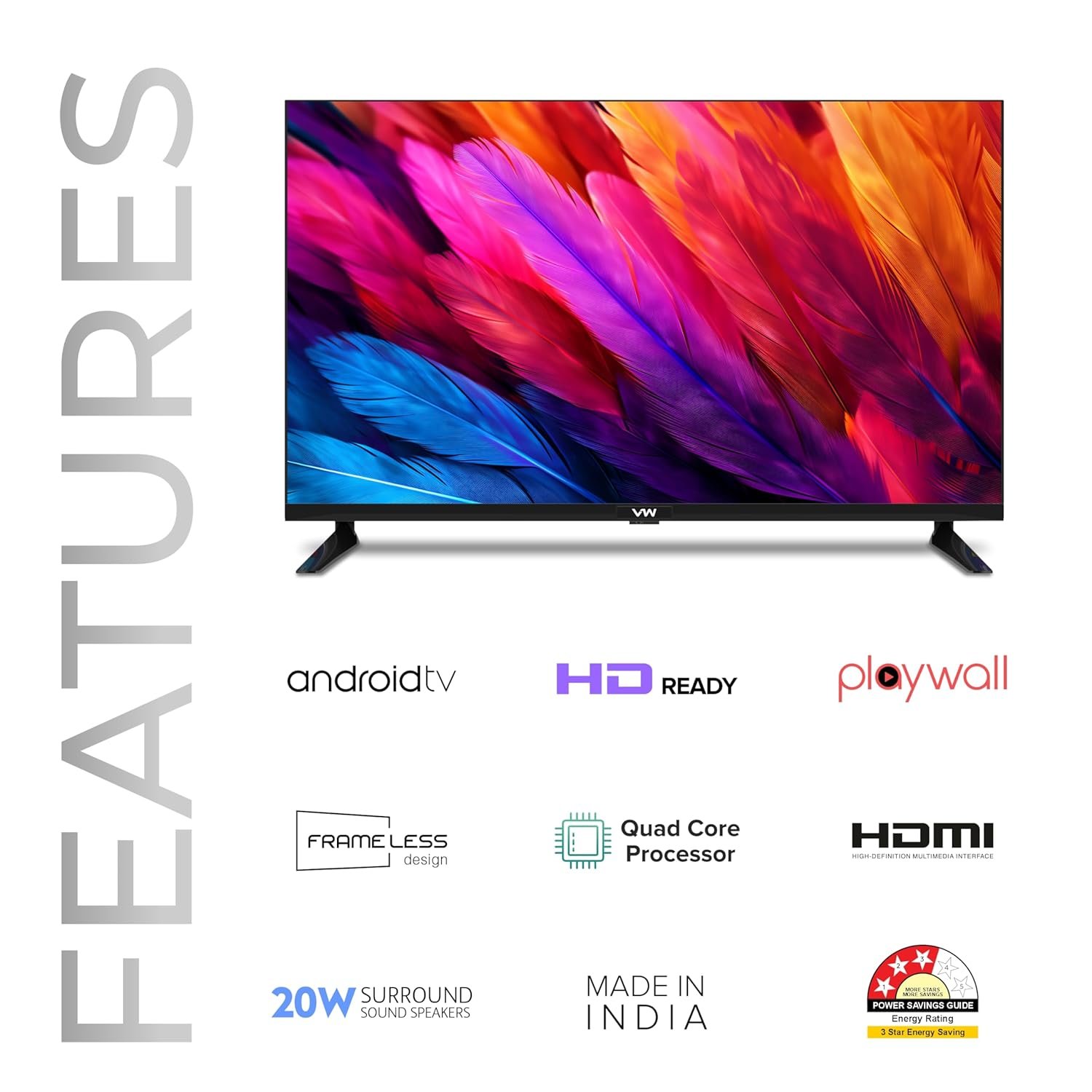 VW 80 cm (32 inches) Playwall Frameless Series HD Ready Android Smart LED TV VW32F5 - Image 2