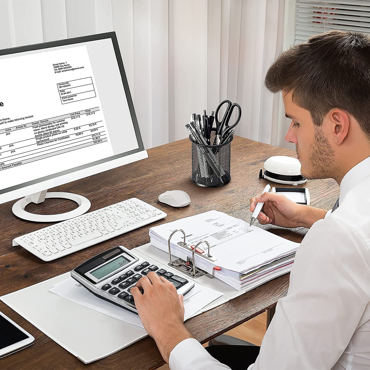 GLUN® Round Black Mesh Metal Desk Pen, Pencil and Other Stationery Organiser Holder, Use at Office, School and Home Pack of 1 - Image 5