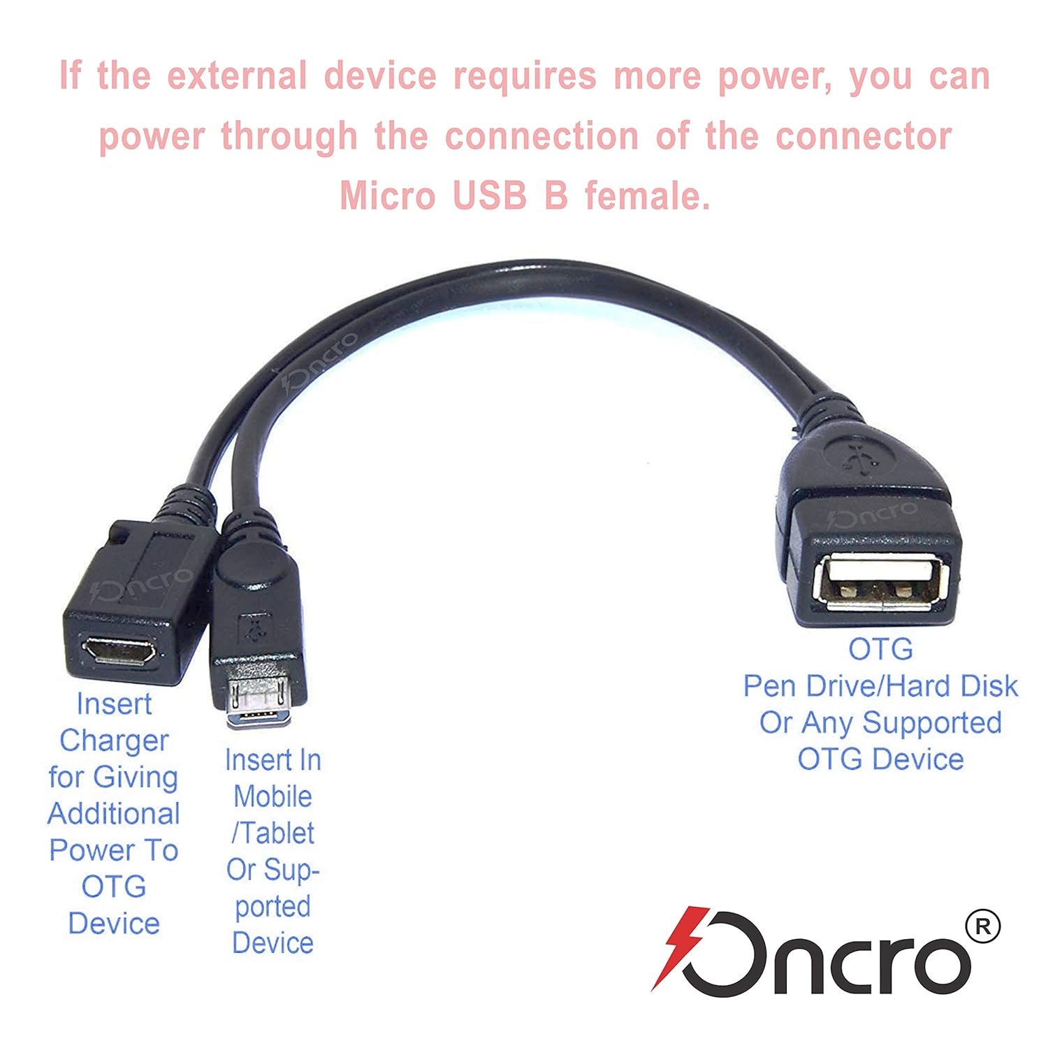 ONCRO® Fire TV Stick Amazon Upgraded USB 2 in 1 Micro Y Splitter Cable, USB 2.0 Male to Micro USB Female with Hosting to Power up OTG Device not for Charging Phone (OTG-V8 Micro) - Image 6