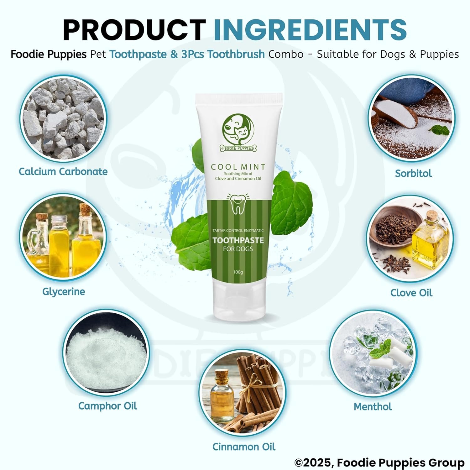 Foodie Puppies Pet Dental Oral Care Kit Combo - (Coolmint Toothpaste- 100g + 3Pcs Toothbrush) for Dogs | Soothes Inflame Gums, Remove Bad Breath, and Mix of Clove & Cinnamon Oil for Dogs and Puppies - Image 6