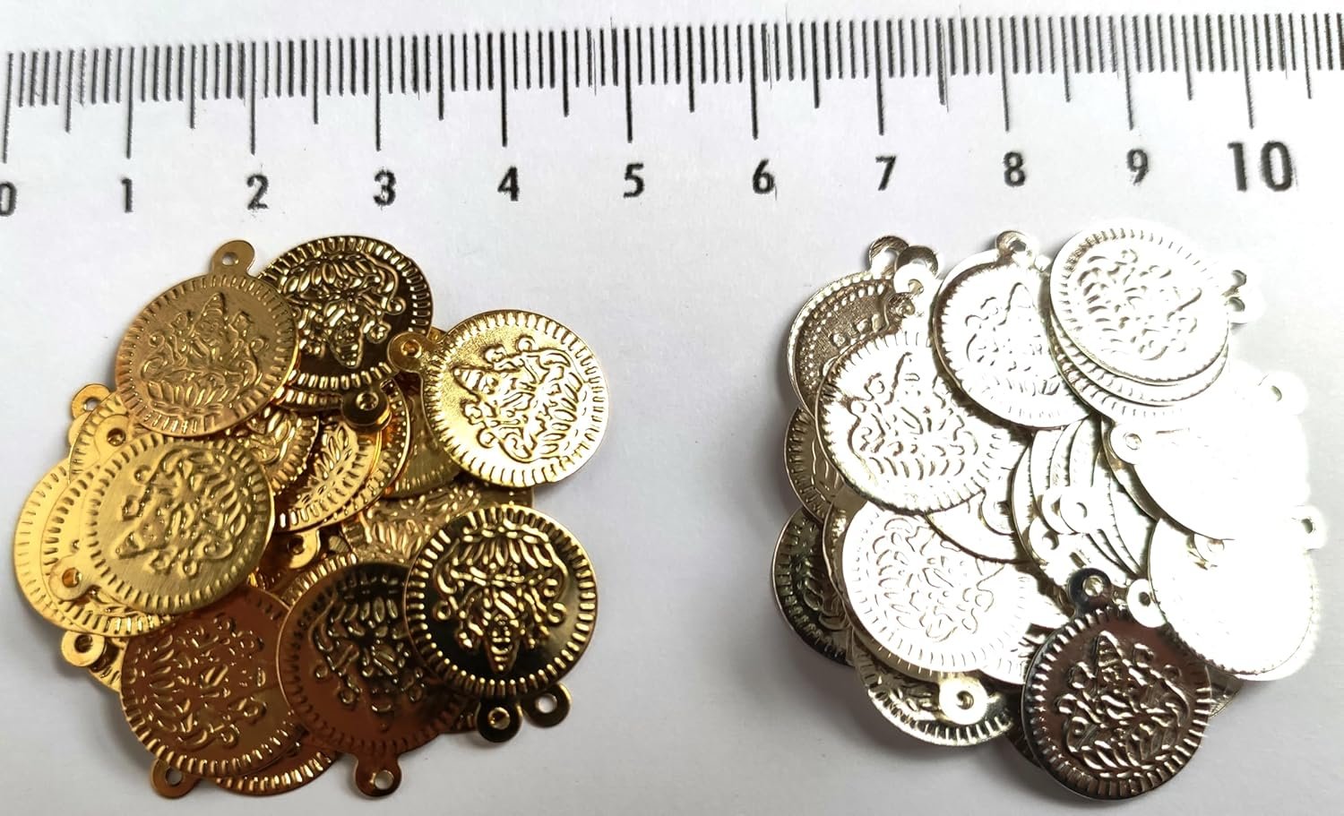 GoSetGet!(500 pcs) 14 MM Gold (250pcs) & Silver (250pcs) Lakshmi Kasu/Coin Coated Metal Beads for Embroidery, Jewelry & Arts (Gold_Silver-500) - Image 2