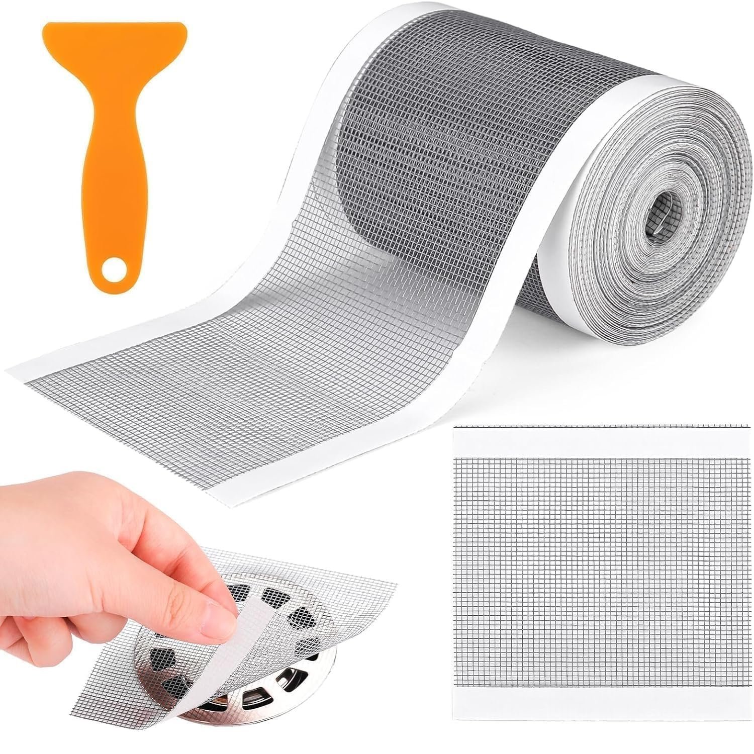 Rushwak Self Adhesive Mesh Roll for Bathroom Drain Kitchen Sink Strainer Disposable Hair Catcher Shower Drain Mesh Stickers Cuttable PVC Mesh Shower Drain Cover Hair Catcher for Any Length (12cm x 4m)