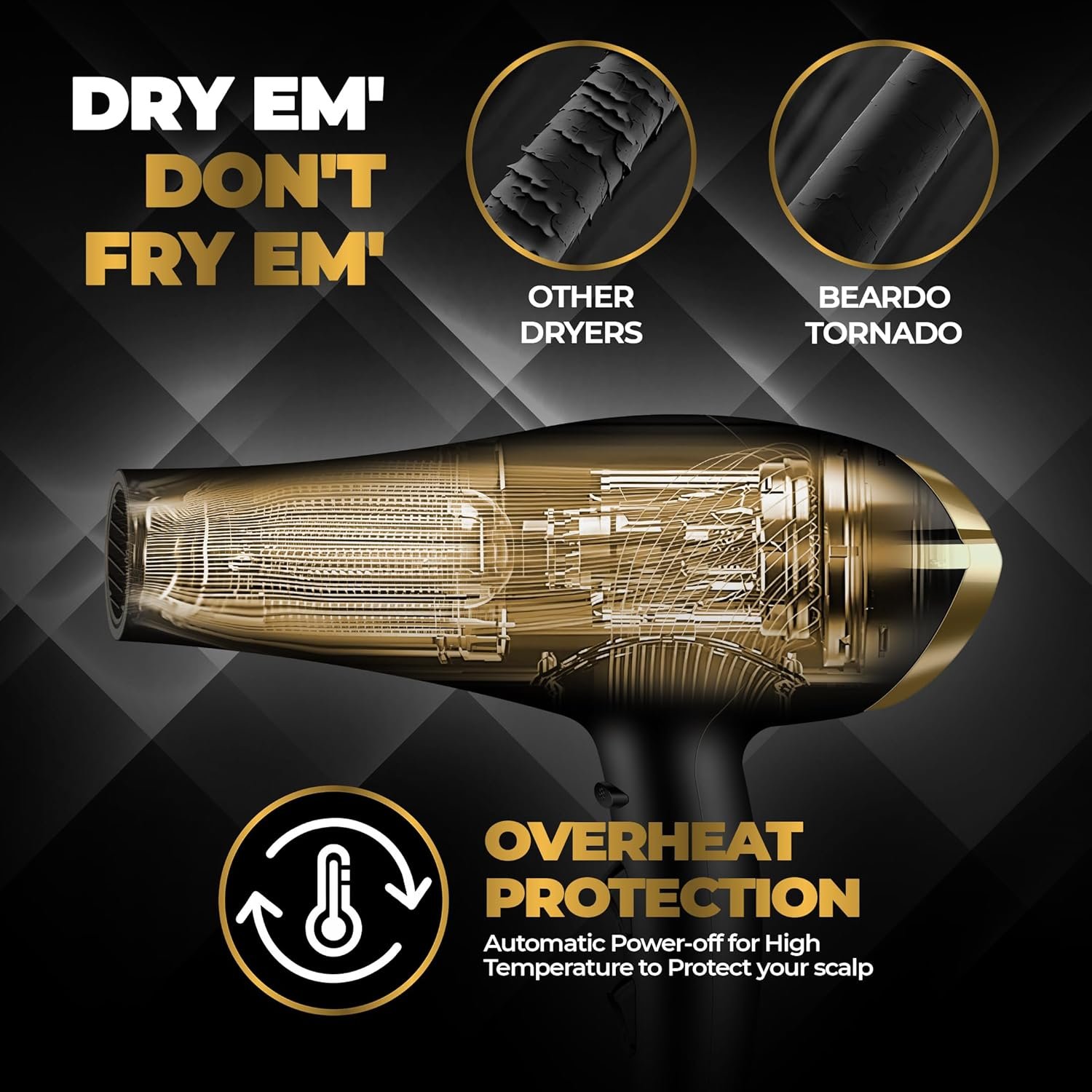 Beardo Studio Professional Tornado Hair Dryer with 2000 Watts Power | AC Motor, Concentrator, Diffuser, 2 Speeds, 3 Temperature Settings & Cool Shot feature | Suitable for Professional Drying Experience | Gift For Brother | Gift For Friends - Image 7