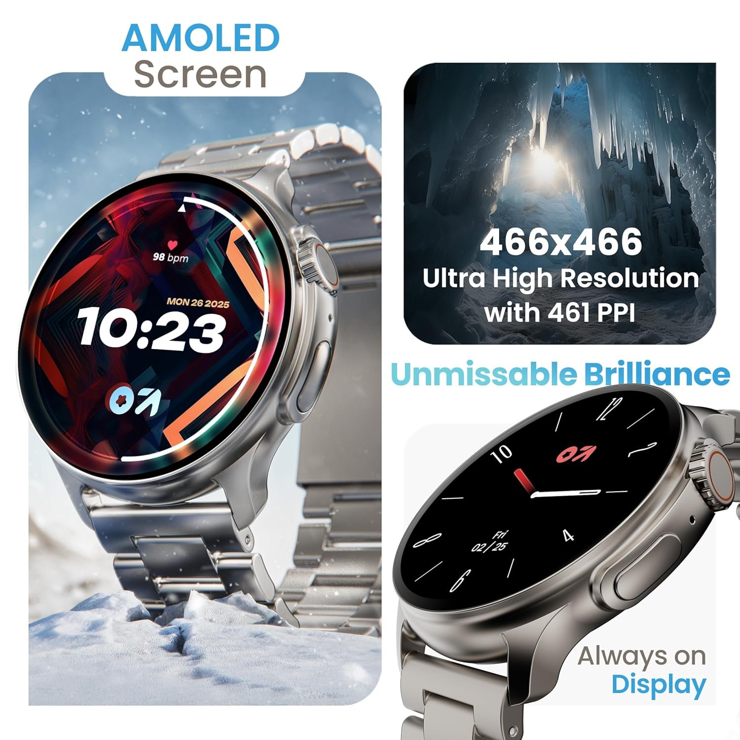 Boult GOBOULT Newly Launched Crown R Pro Smart Watch 1.43''HD AMOLED,Bluetooth Calling,Working Crown,Zinc Alloy Frame,600 Nits Brightness,AI Voice Assistant,SpO2 Monitoring,120,Sports Mode (Chrome) - Image 4