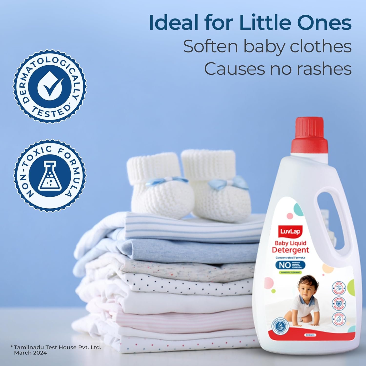 LuvLap Baby Laundry Detergent 1000ml, pH Balanced, No harsh chemicals, Safe for mommy's hands & baby's skin, Anti-Bacterial, Softens clothes & Removes Stains & Odour, Dermatologically tested - Image 3